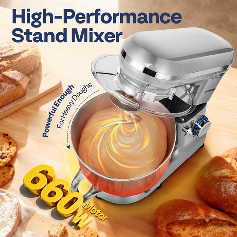 VIVOHOME stand mixer 6QT bowl demonstrates large-batch capacity for family baking.