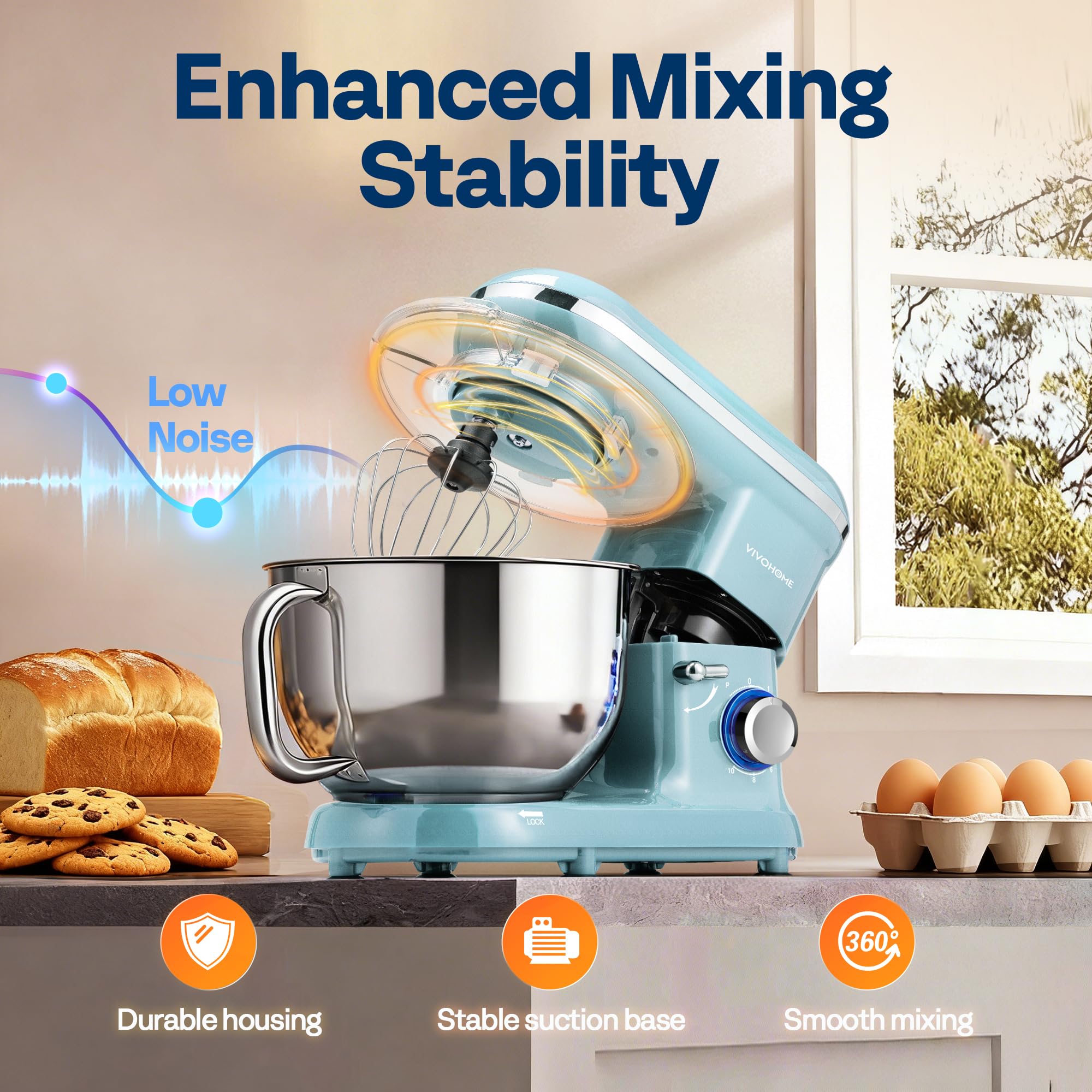 VIVOHOME 6QT stainless bowl fixed for stable mixing.