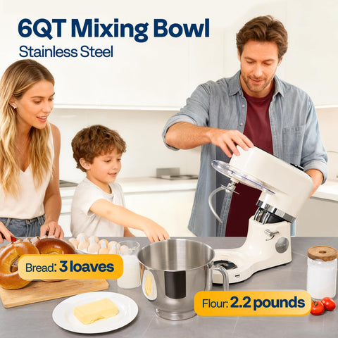 VIVOHOME included attachments whisk, dough hook, and flex-edge beater for thorough mixing