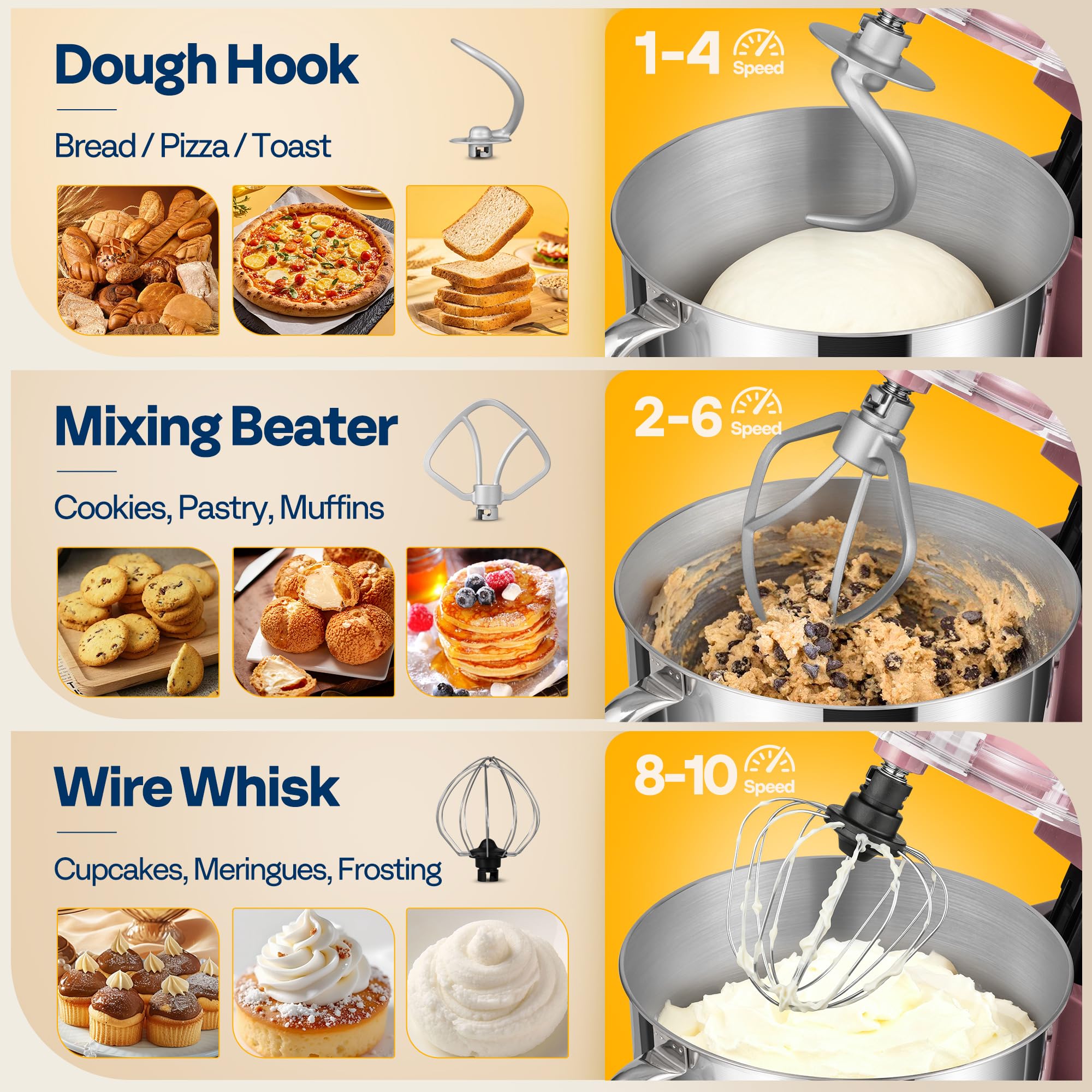 VIVOHOME beater attachment blends batters and mixes evenly.