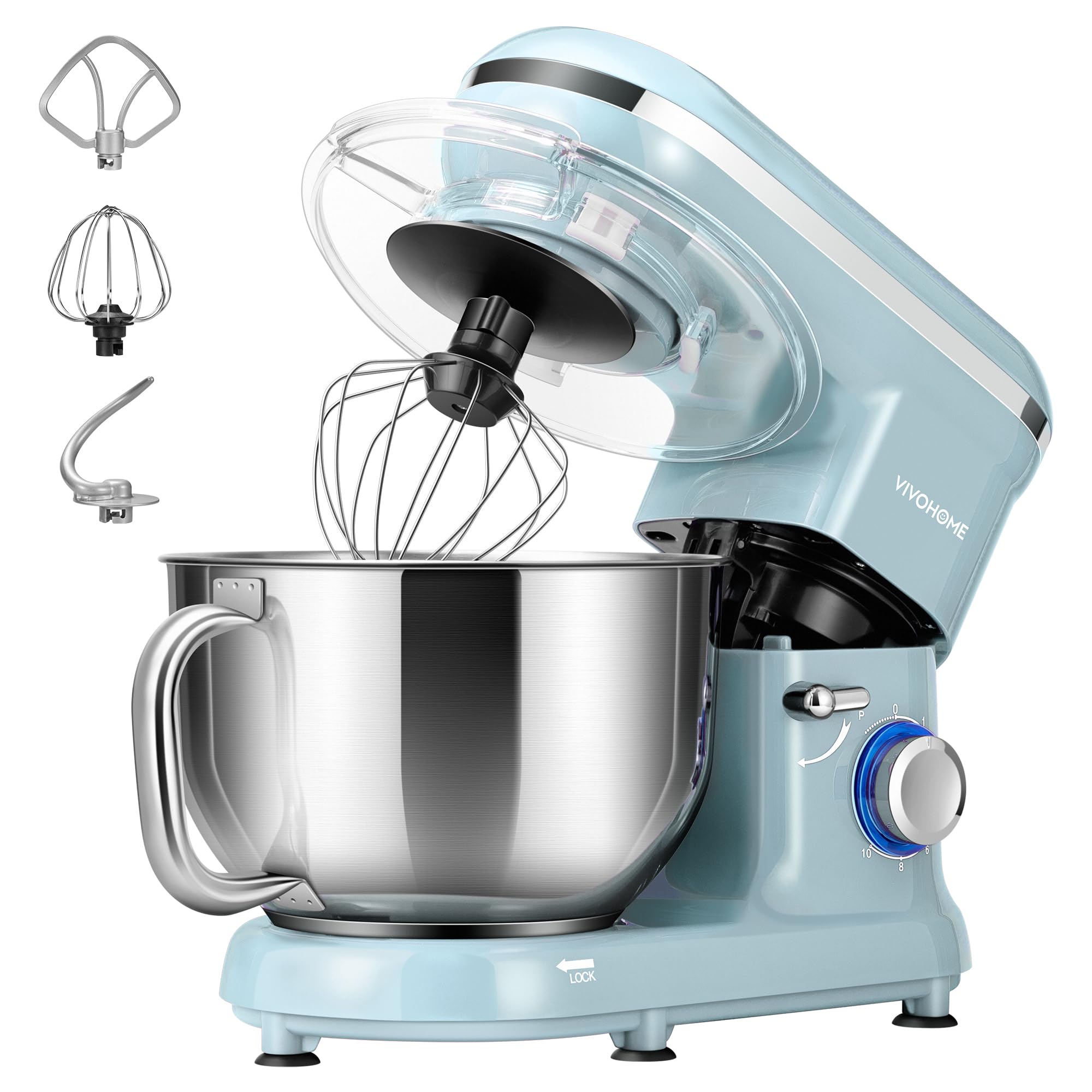 VIVOHOME stand mixer blue top view highlighting 660W motor for fast blending.