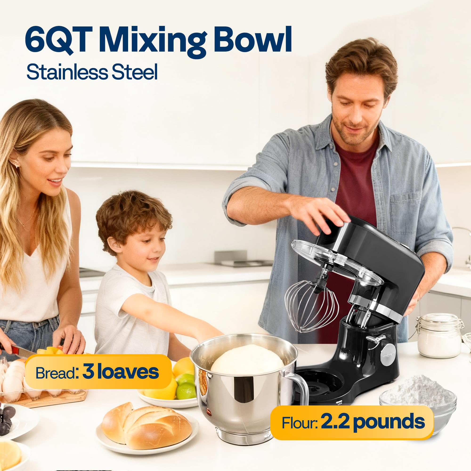 VIVOHOME stand mixer includes a dough hook for smooth kneading.