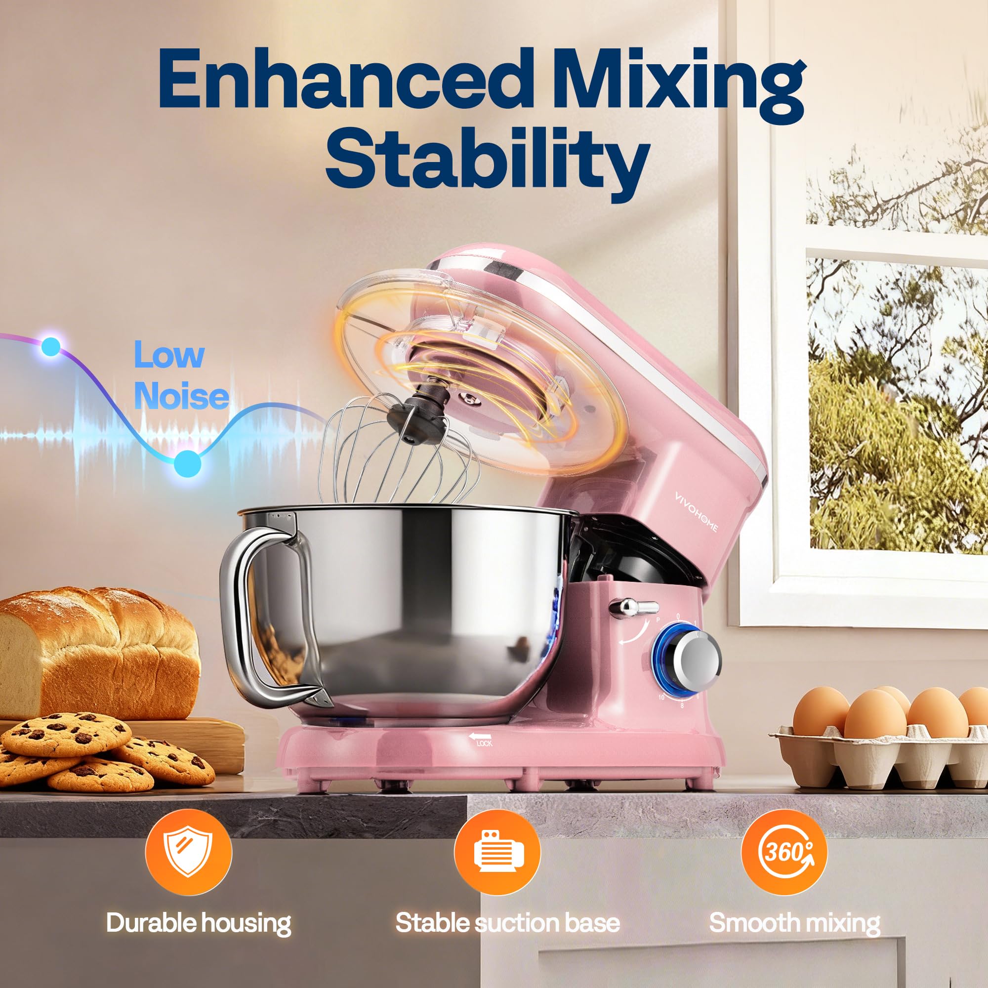 VIVOHOME dough hook attachment kneads thick doughs smoothly.