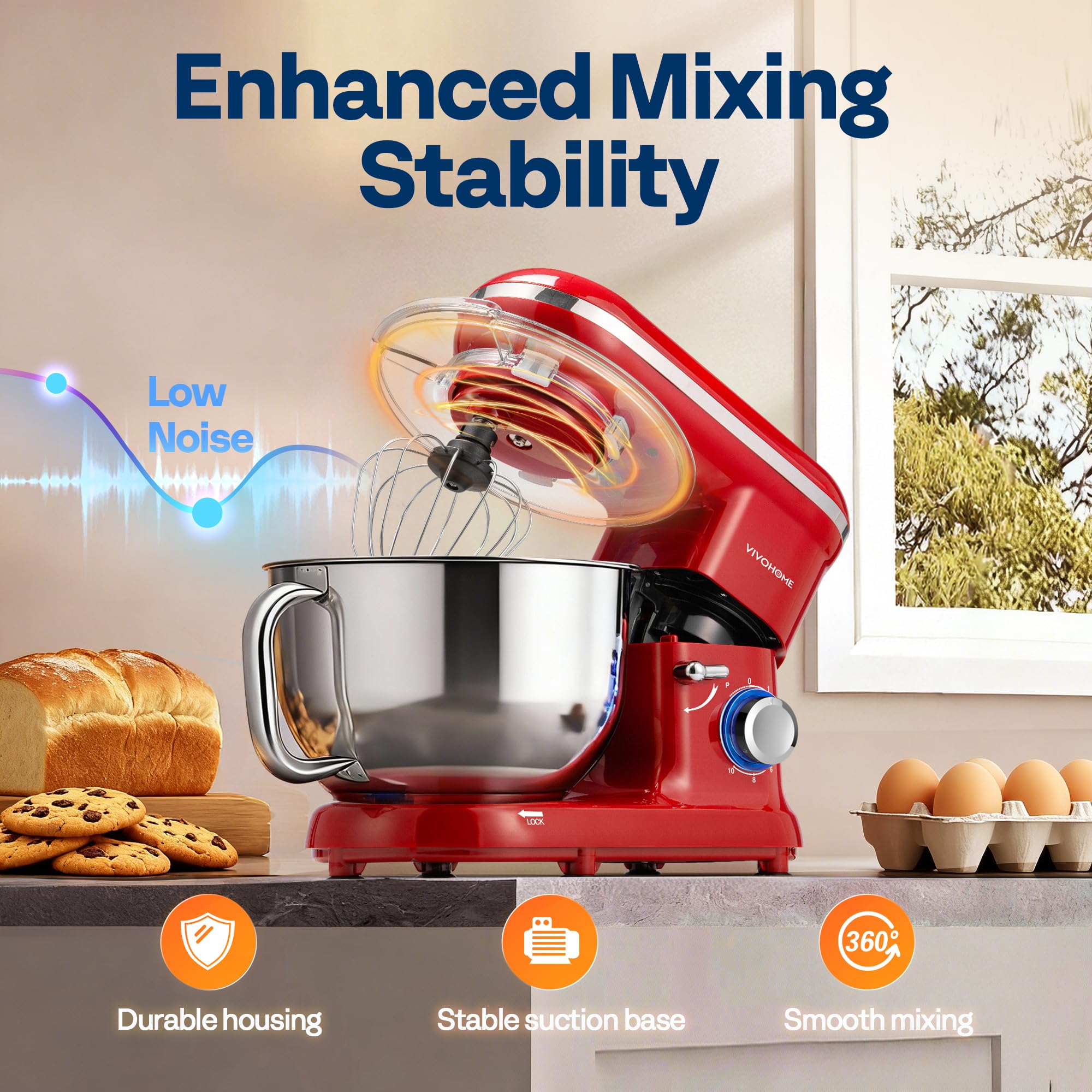 VIVOHOME stand mixer dough-hook attachment blending dough smoothly