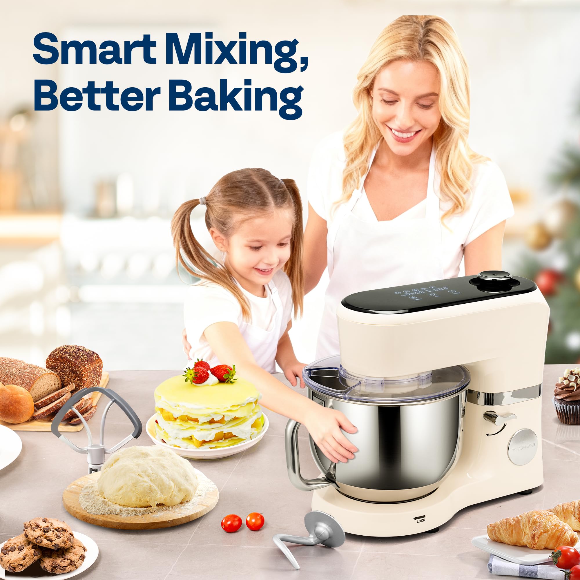 VIVOHOME stand mixer with one-touch presets for easy kneading, whisking, and stirring