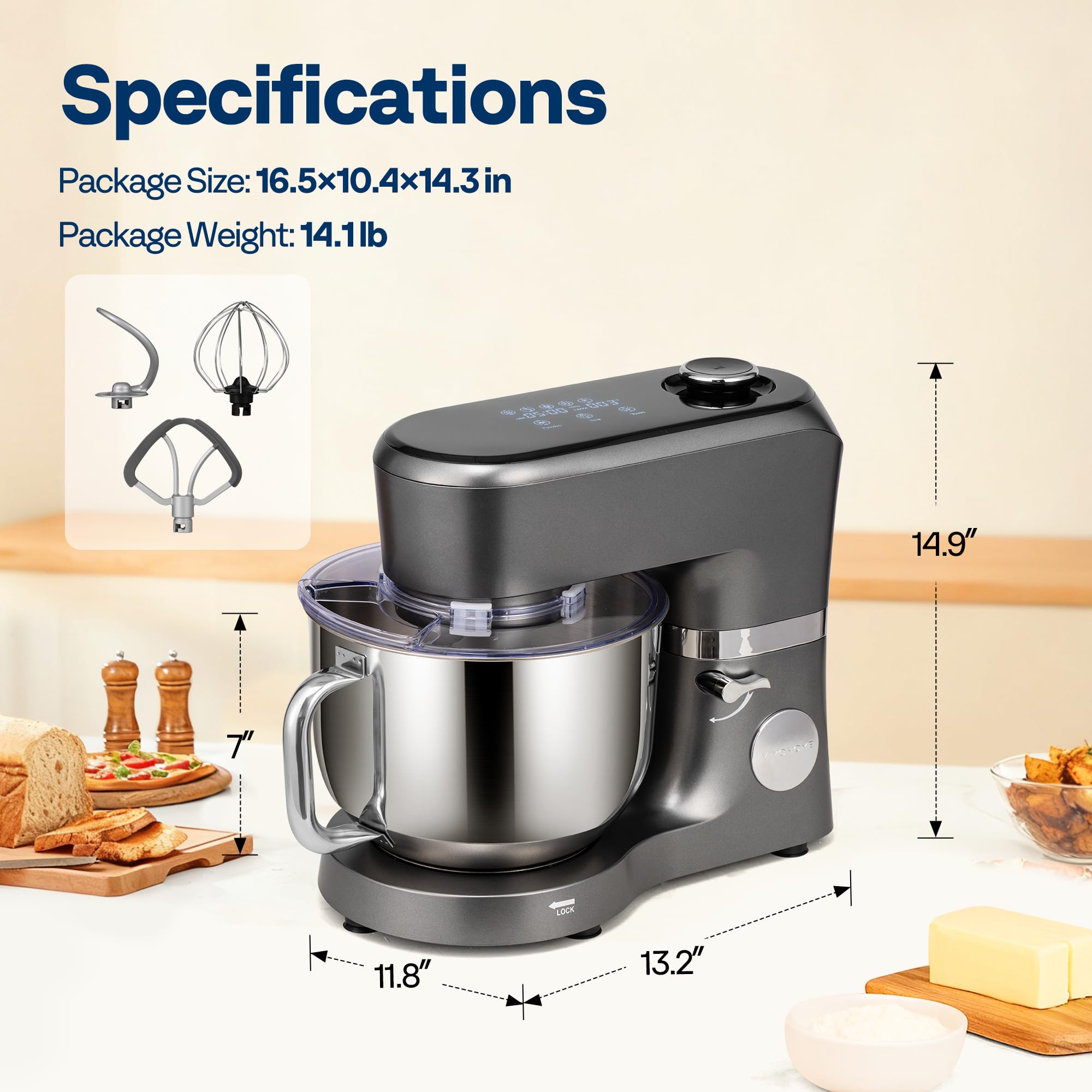 VIVOHOME stand mixer one-touch presets streamline knead, whisk, stir