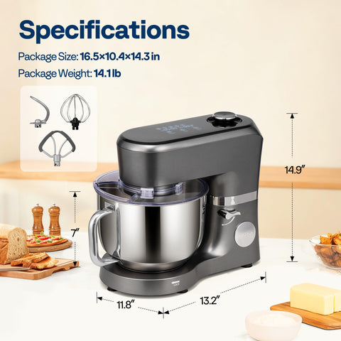 VIVOHOME stand mixer one-touch presets streamline knead, whisk, stir
