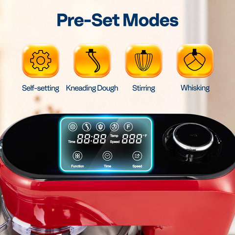 VIVOHOME mixer showing one-touch knead, whisk, and stir presets