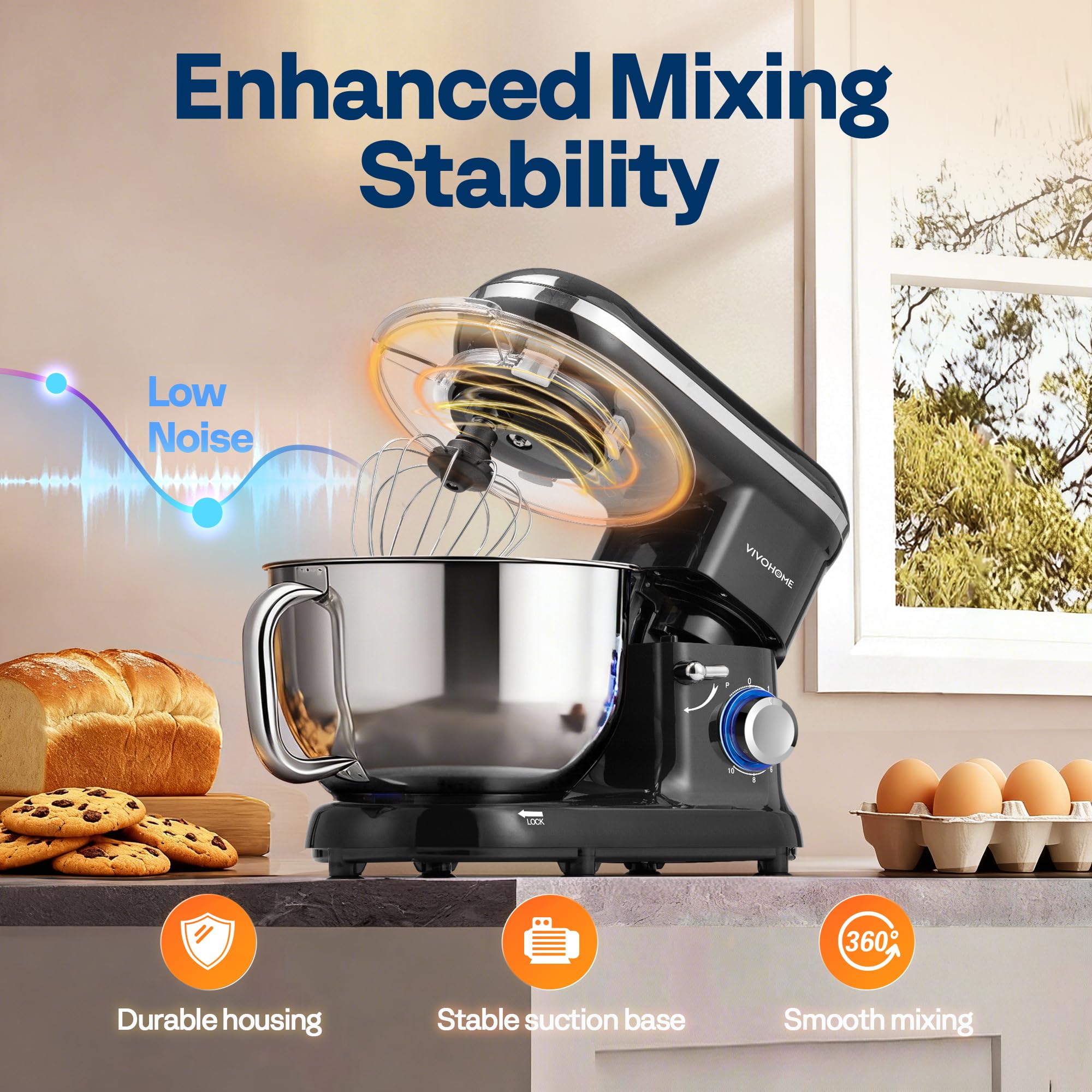 VIVOHOME tilt-head opens easily for quick attachment changes.