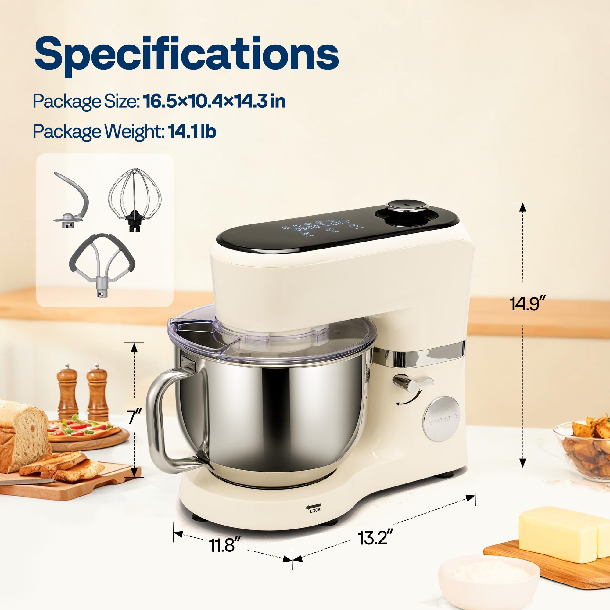 VIVOHOME white kitchen stand mixer complements modern countertops and decor