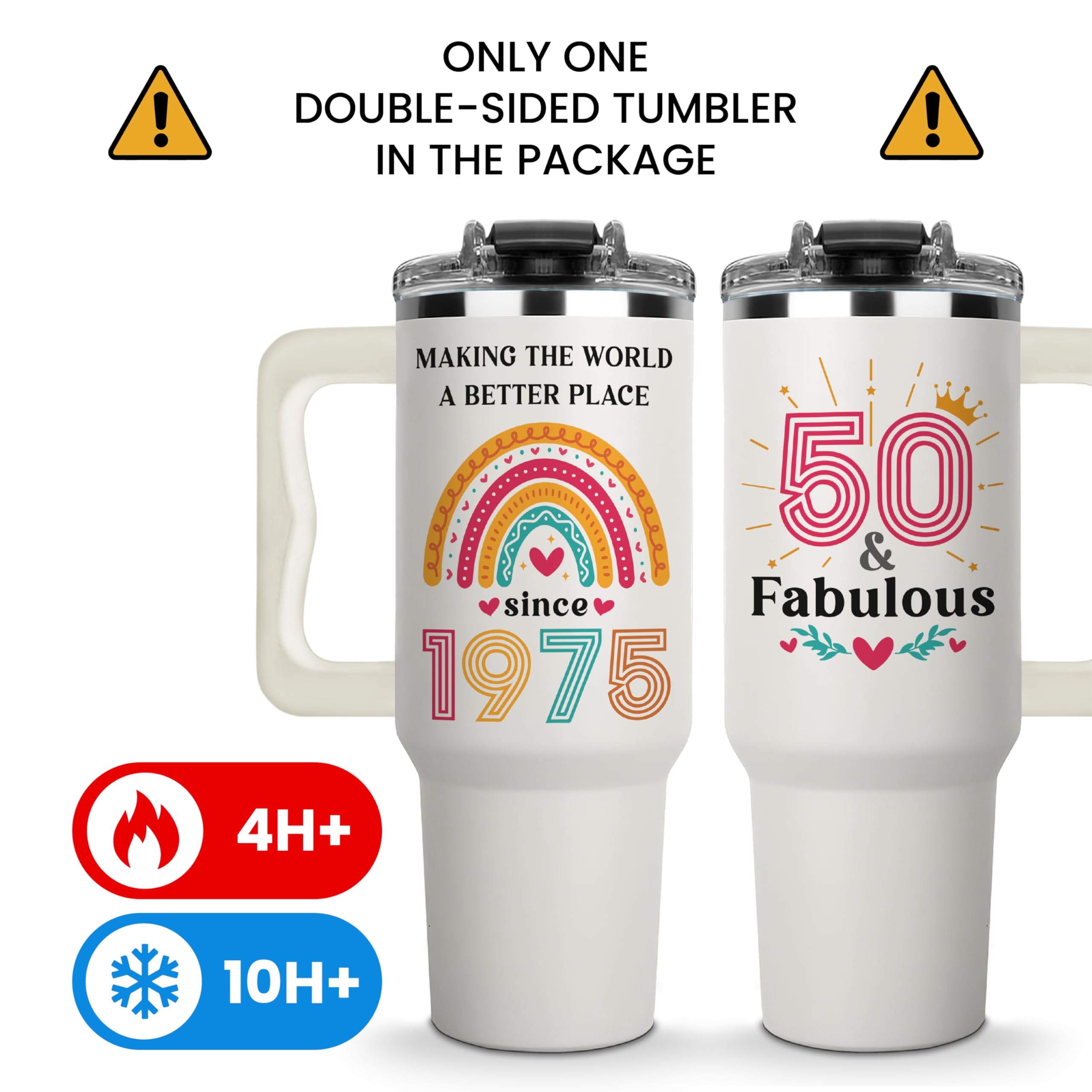 Vivulla68 50th tumbler 40oz in-car cup holder display for on-the-go hydration.