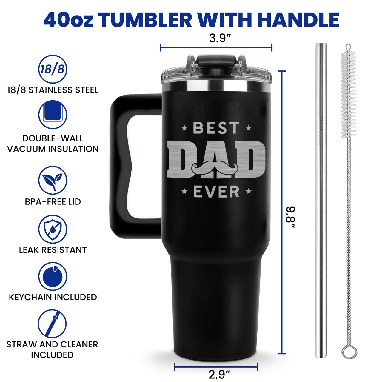 Vivulla68 Best Dad Ever 40oz tumbler side engraving showcases personalization as a sentimental gift