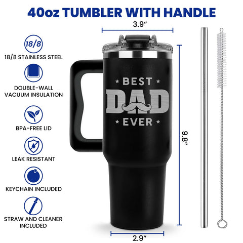 Vivulla68 Best Dad Ever 40oz tumbler side engraving showcases personalization as a sentimental gift