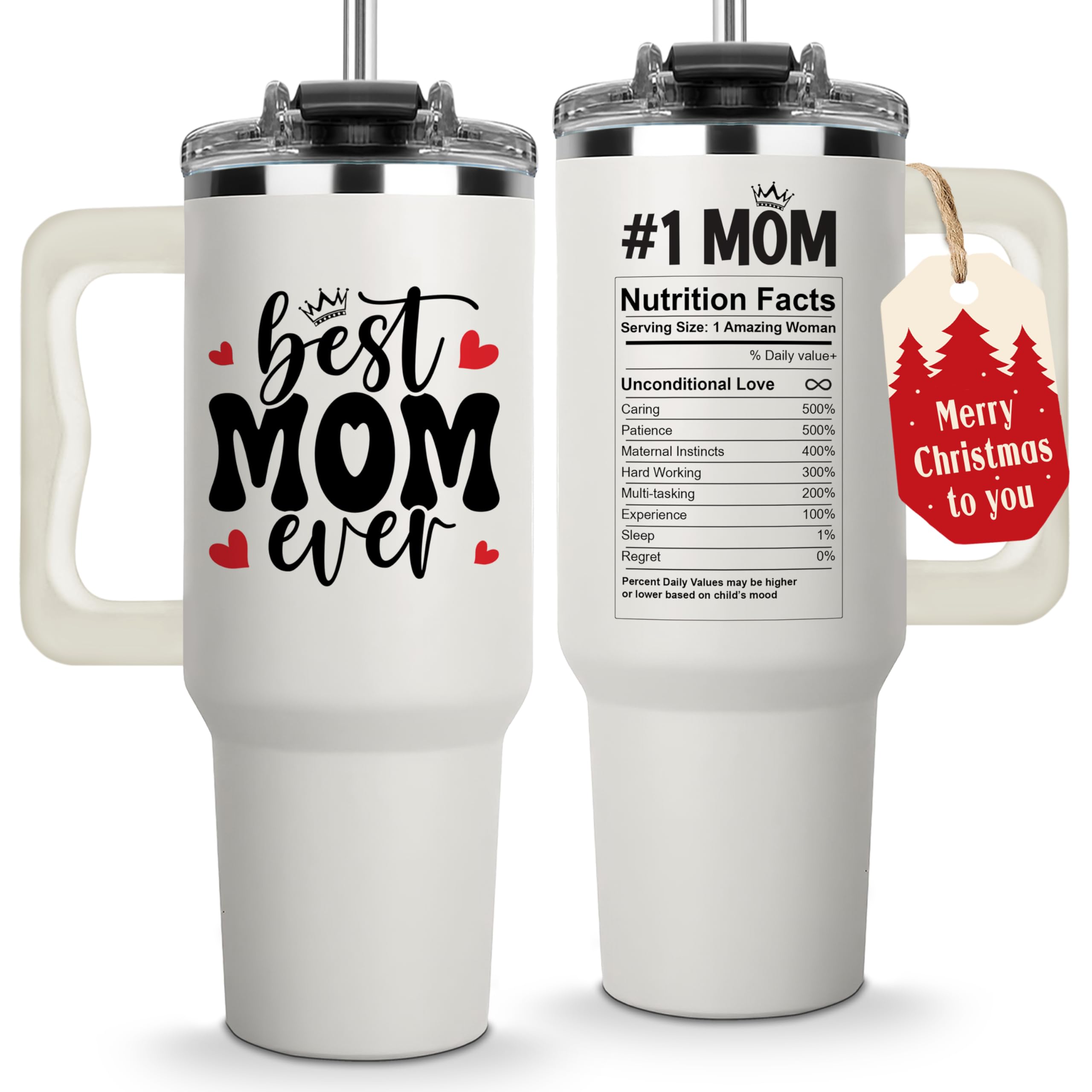 Vivulla68 Best Mom Ever tumbler with handle keeps drinks hot or cold.