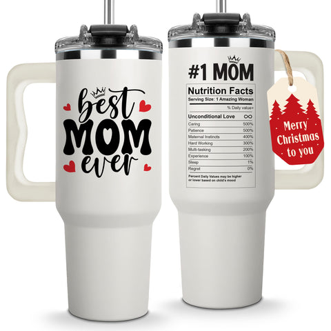 Vivulla68 Best Mom Ever tumbler with handle keeps drinks hot or cold.