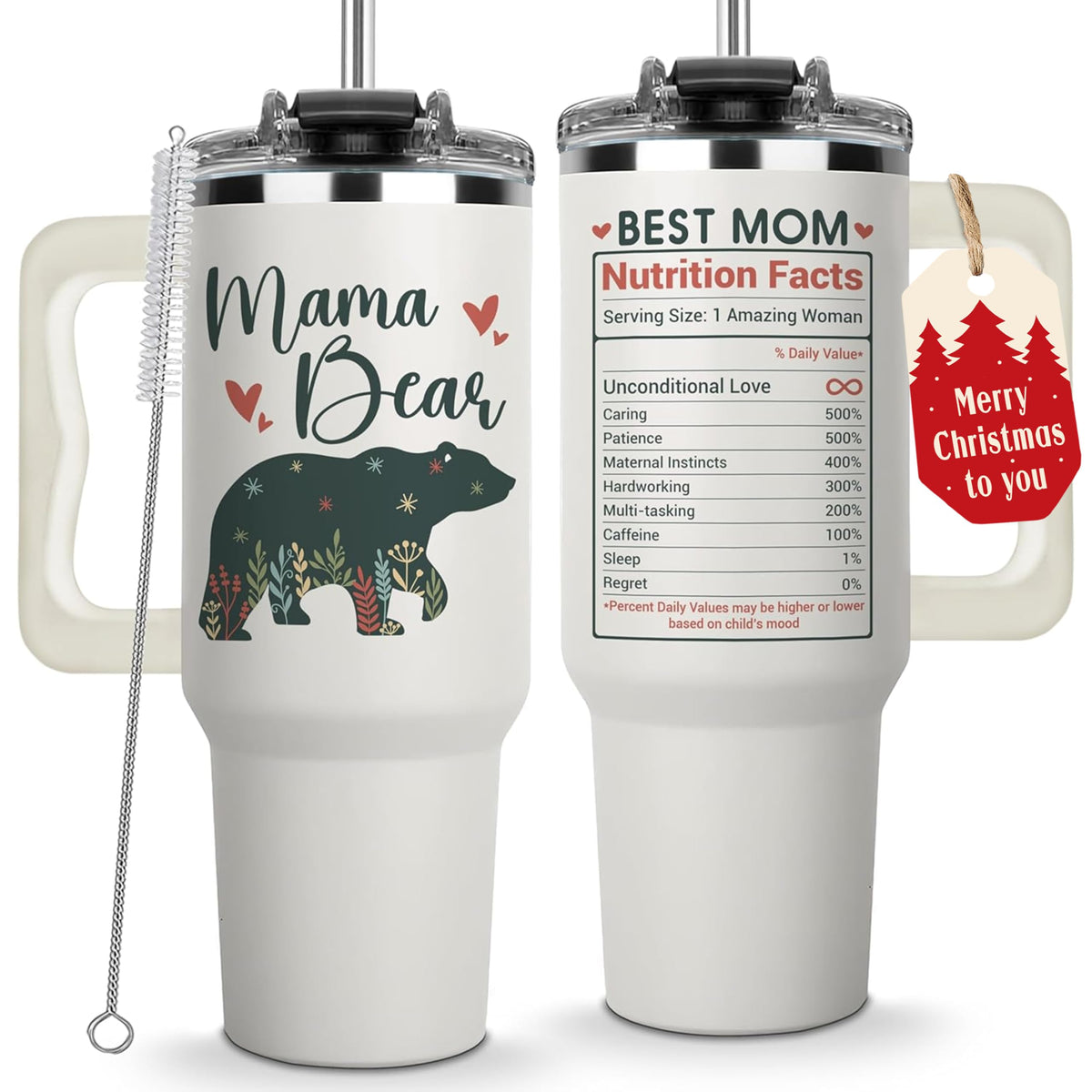 Vivulla68 Mama Bear Tumbler with Handle 40oz, ideal for hot or cold drinks on the go