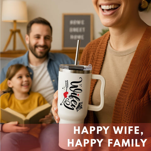 Vivulla68 wedding coffee cup with straw and handle for easy sipping.