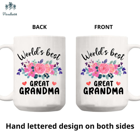 Vivulla68 Worlds Best Great Grandma Mug back view with double‑sided print