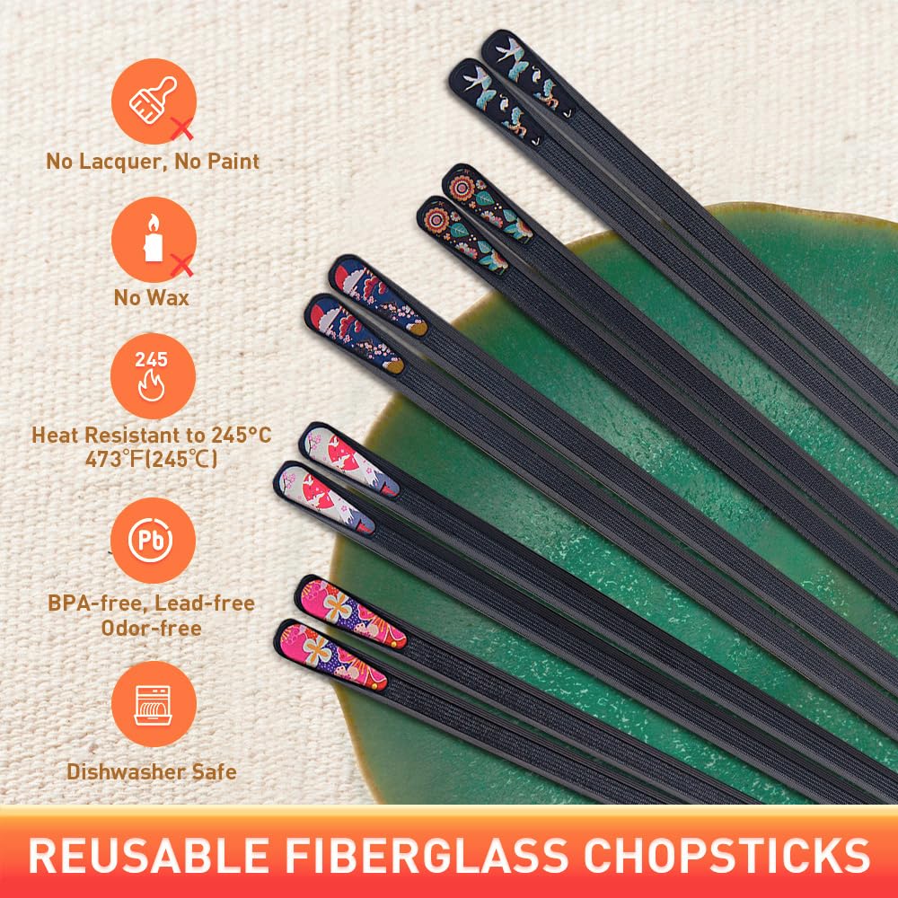 VIWIK fiberglass chopsticks highlight lightweight, comfortable grip for extended dining.