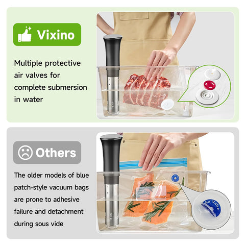Vixino bags shown as dishwasher-safe and microwave-friendly