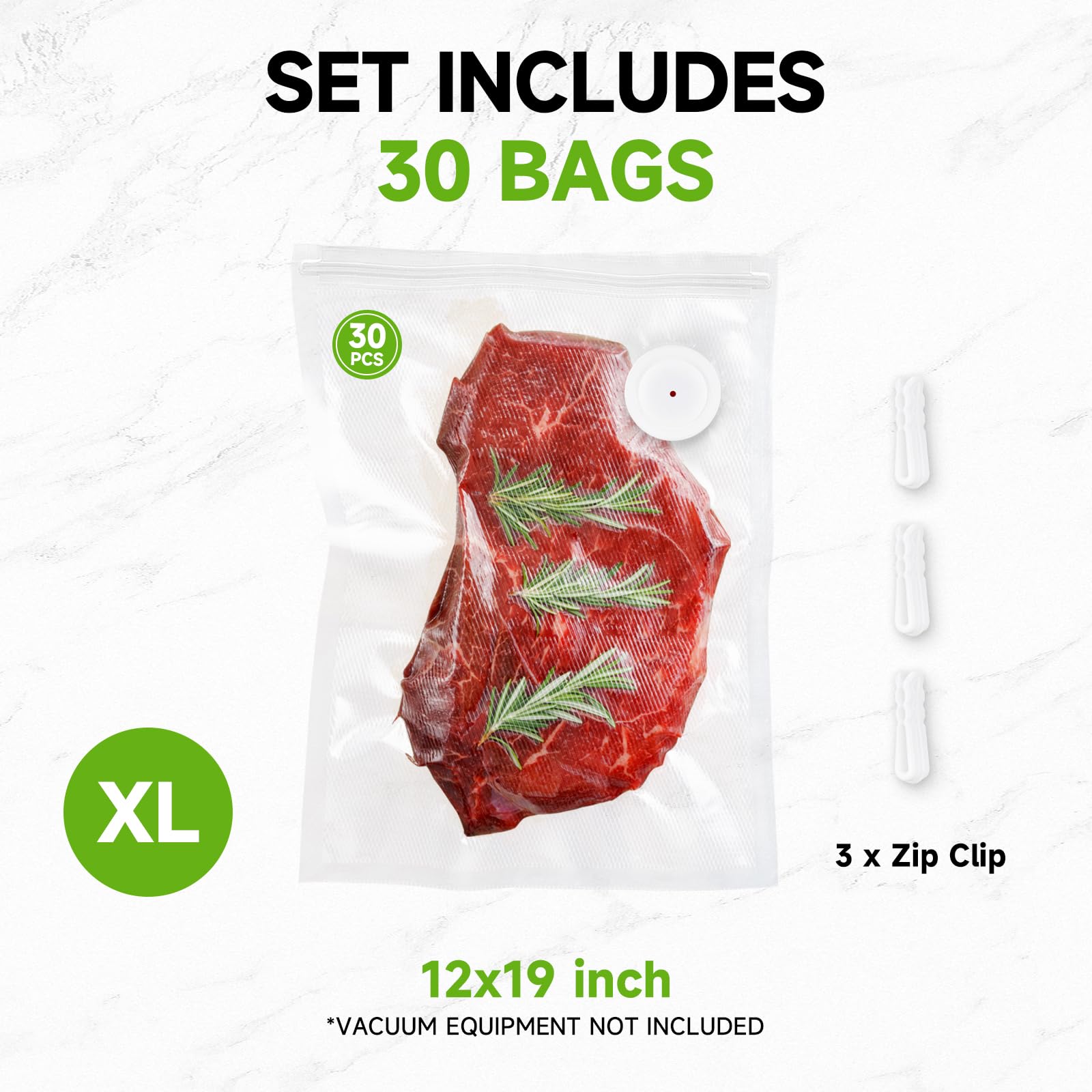 Vixino vacuum bags showing 12x19 inch size for bulk portions
