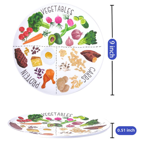 Viynran three-section portion plate showing protein, veggies, and carbs visually.