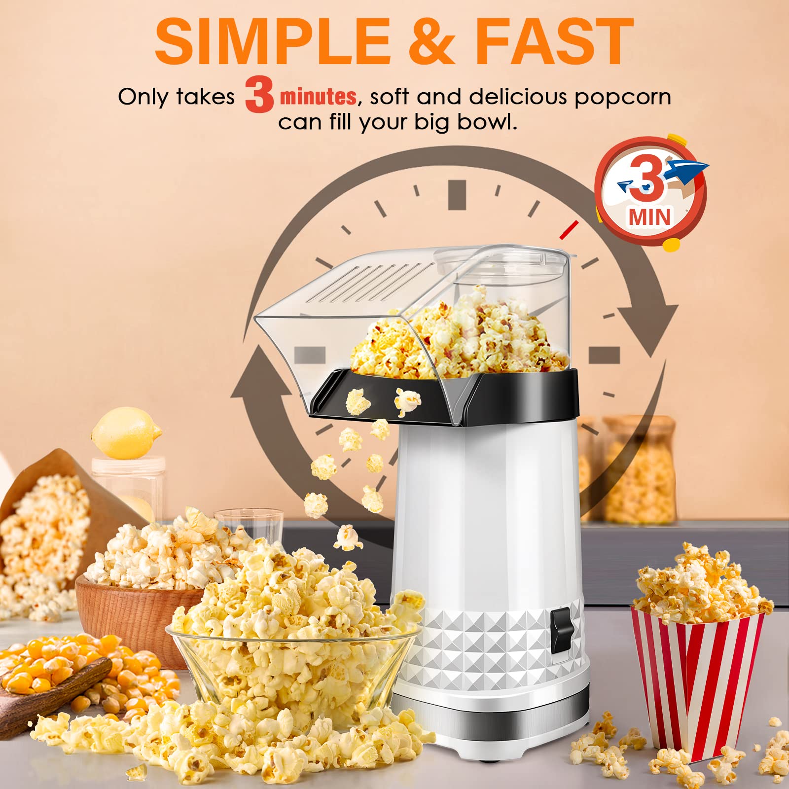 Vminno 4.5-qt popcorn bowl ready to serve tasty, shareable popcorn.