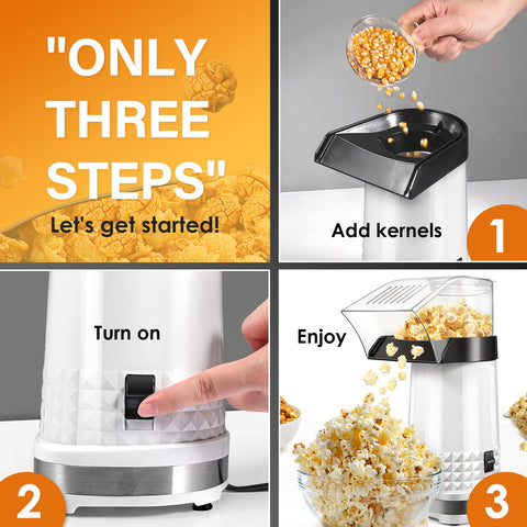 Vminno swirl-chamber design keeps kernels moving for efficient popping.