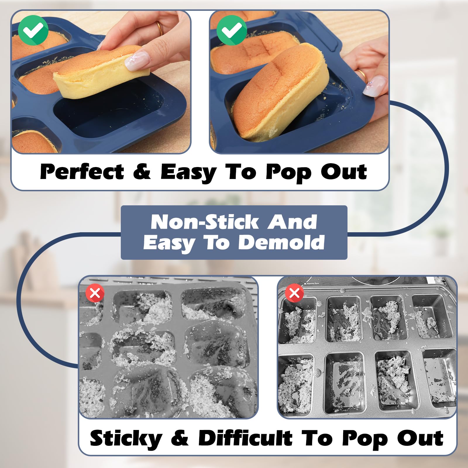 Nonstick silicone surface allows flawless demoulding with minimal oil.