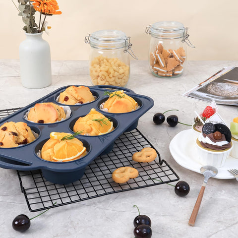 Vnray grey silicone muffin pan with frame blends with kitchen decor