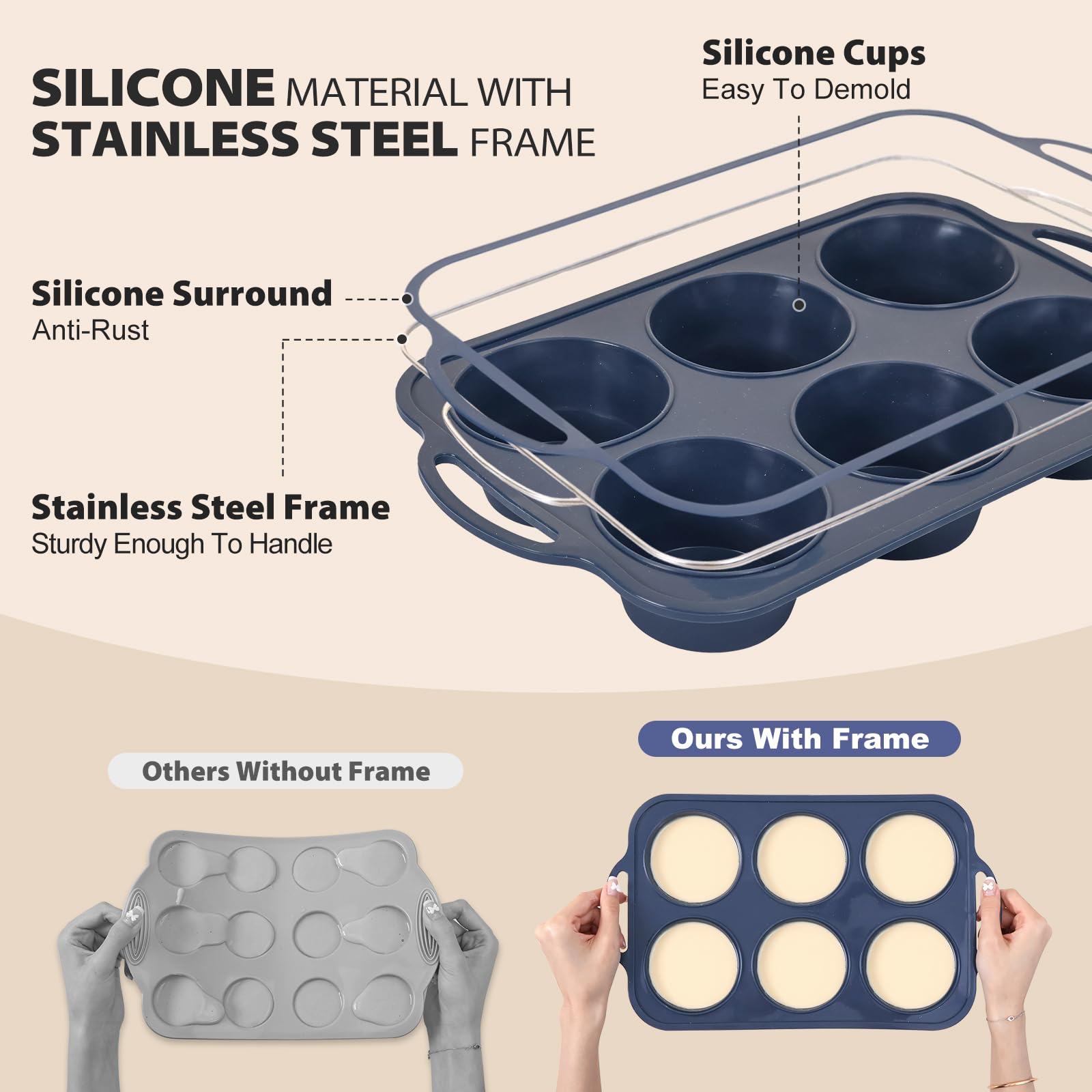 Vnray large 6-cup pan for muffins, egg bites, or bite-sized treats