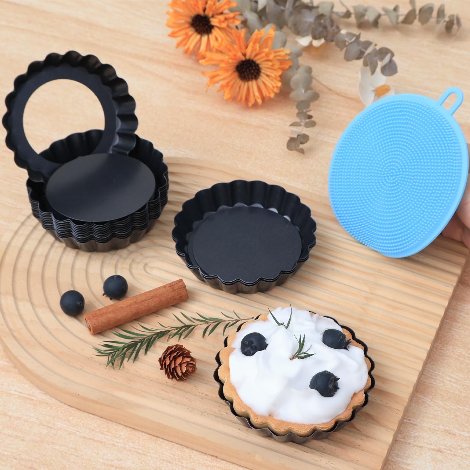 Vnray mini tart pans with removable bottom, top view for easy dessert release