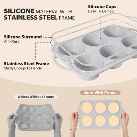 Vnray muffin pan with metal frame and side handles for stability.