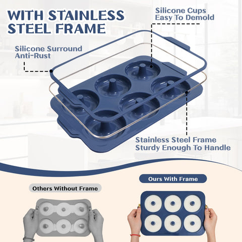 Vnray oven-safe donut pan close-up showing durable silicone edge