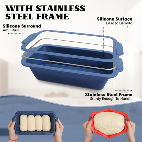 Vnray silicone loaf pan 9.5x5 inch delivers even heat for consistent crusts.