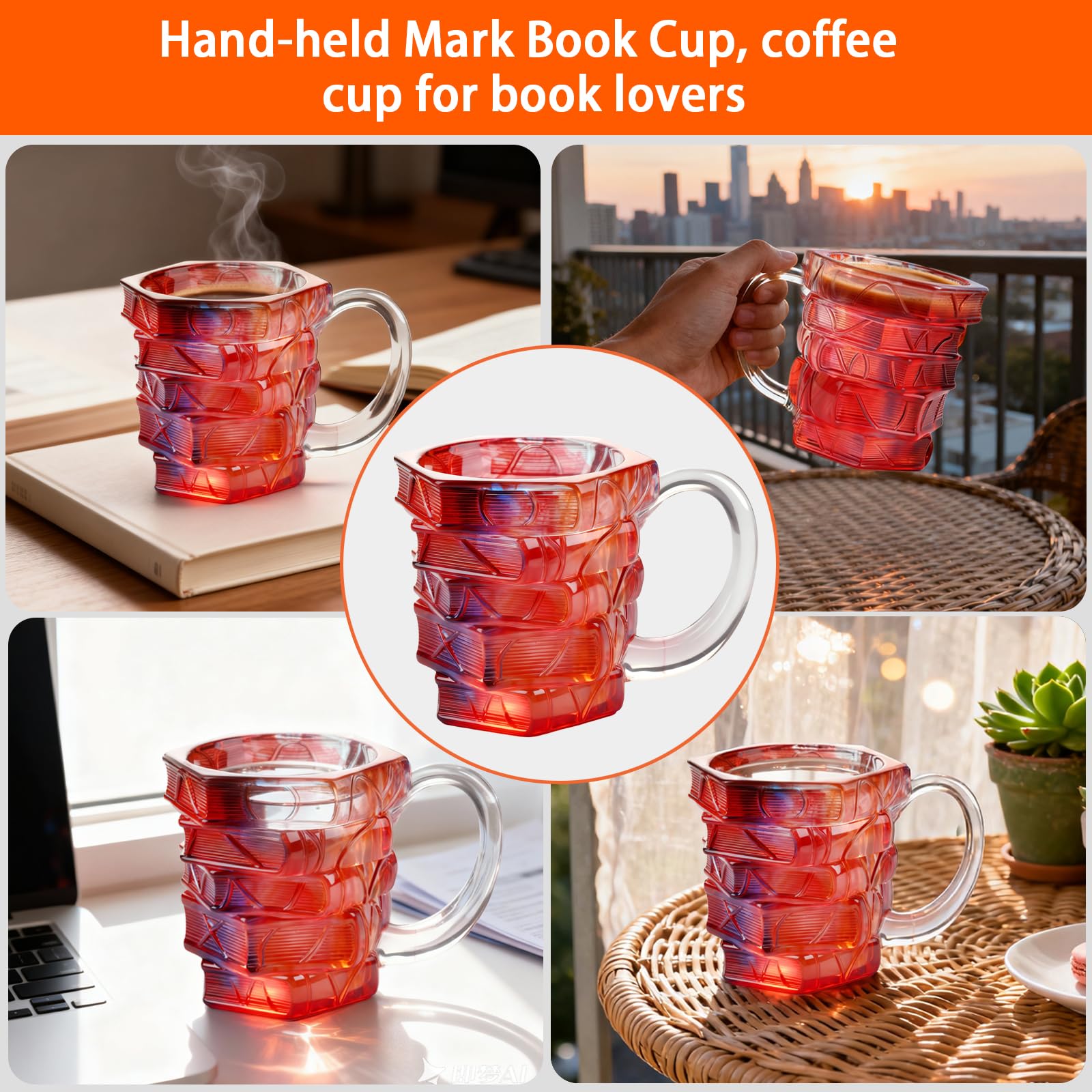 VNROSE book mug side view highlighting vibrant colors and 10 oz size.