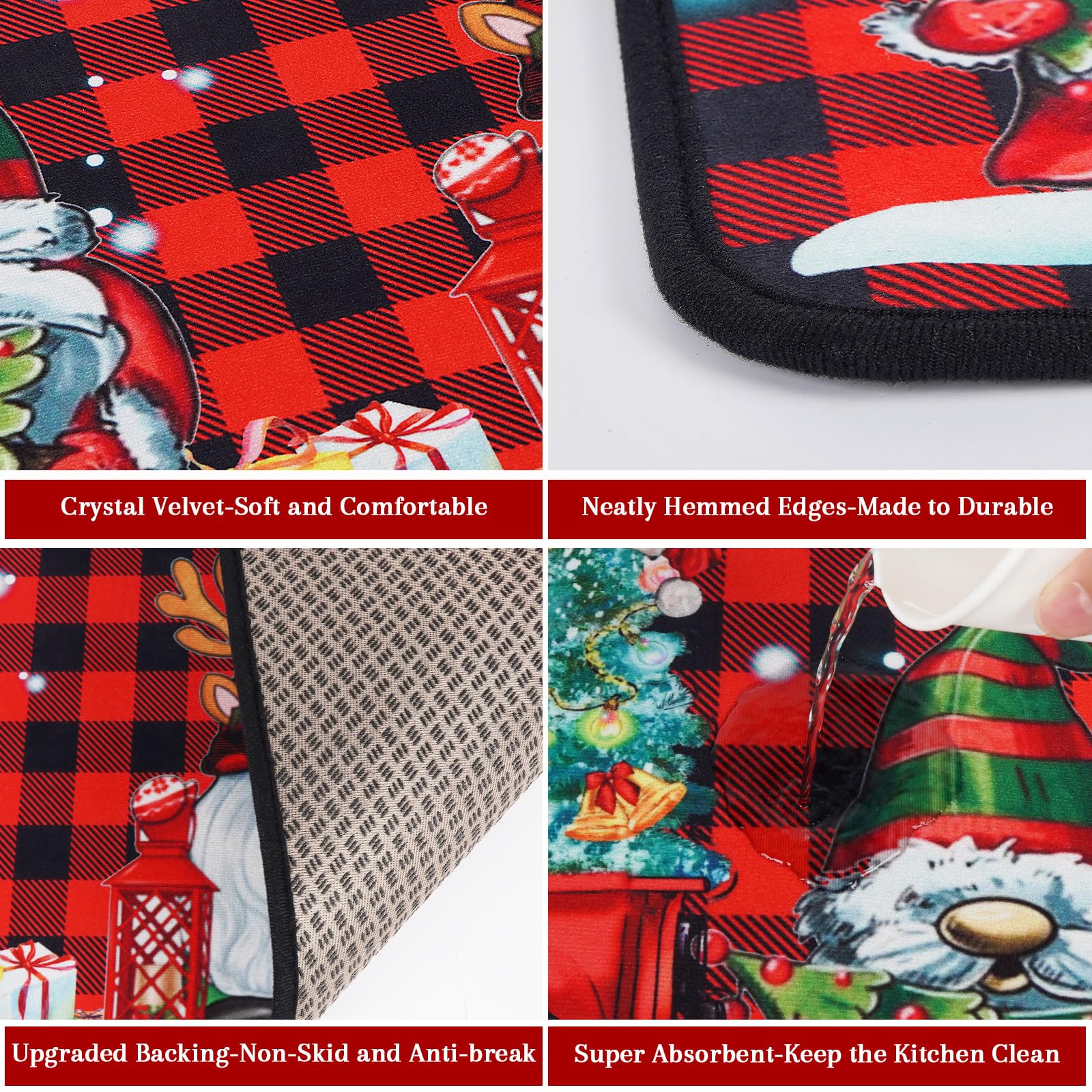 Voanos buffalo-check background mat enhances seasonal style.