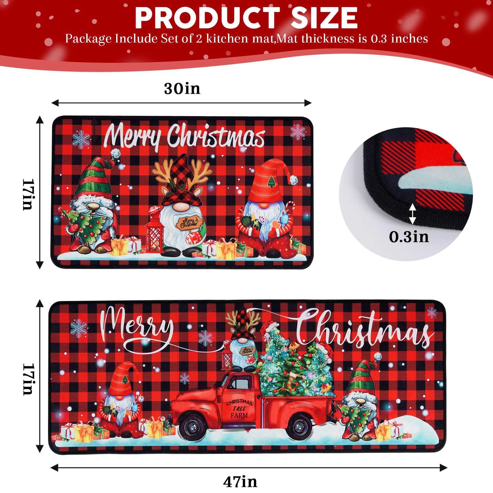 Voanos Christmas mat behind stove 17x47 features buffalo plaid and warmth.
