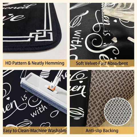 Voanos microfiber kitchen mat surface quickly absorbs spills and dries.