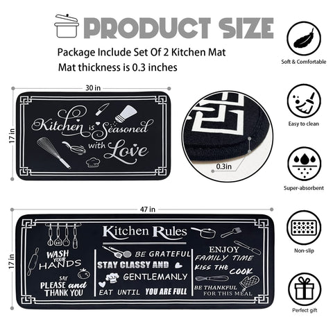 Voanos non-slip kitchen mat back coating to prevent slips during cooking.
