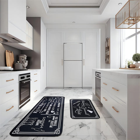 Voanos rules-pattern rug defines cooking zones while reducing standing fatigue.
