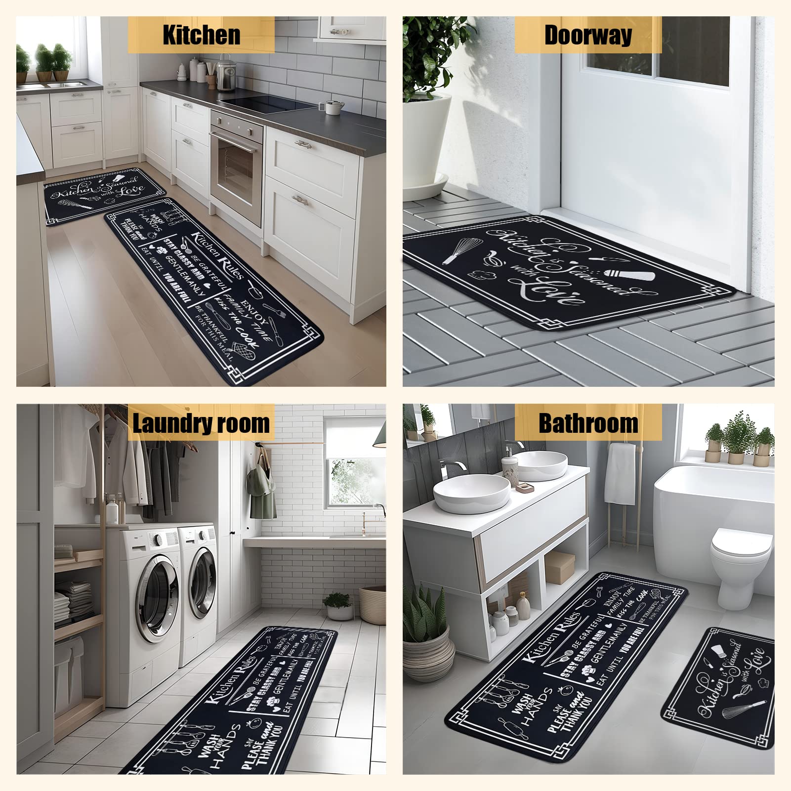 Voanos washable kitchen rugs easy to clean by wiping or machine wash.
