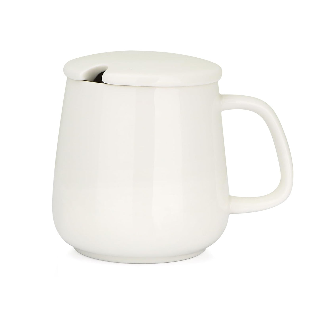 VOBAGA 15oz ceramic mug with lid and flat bottom for steady, warm sips.