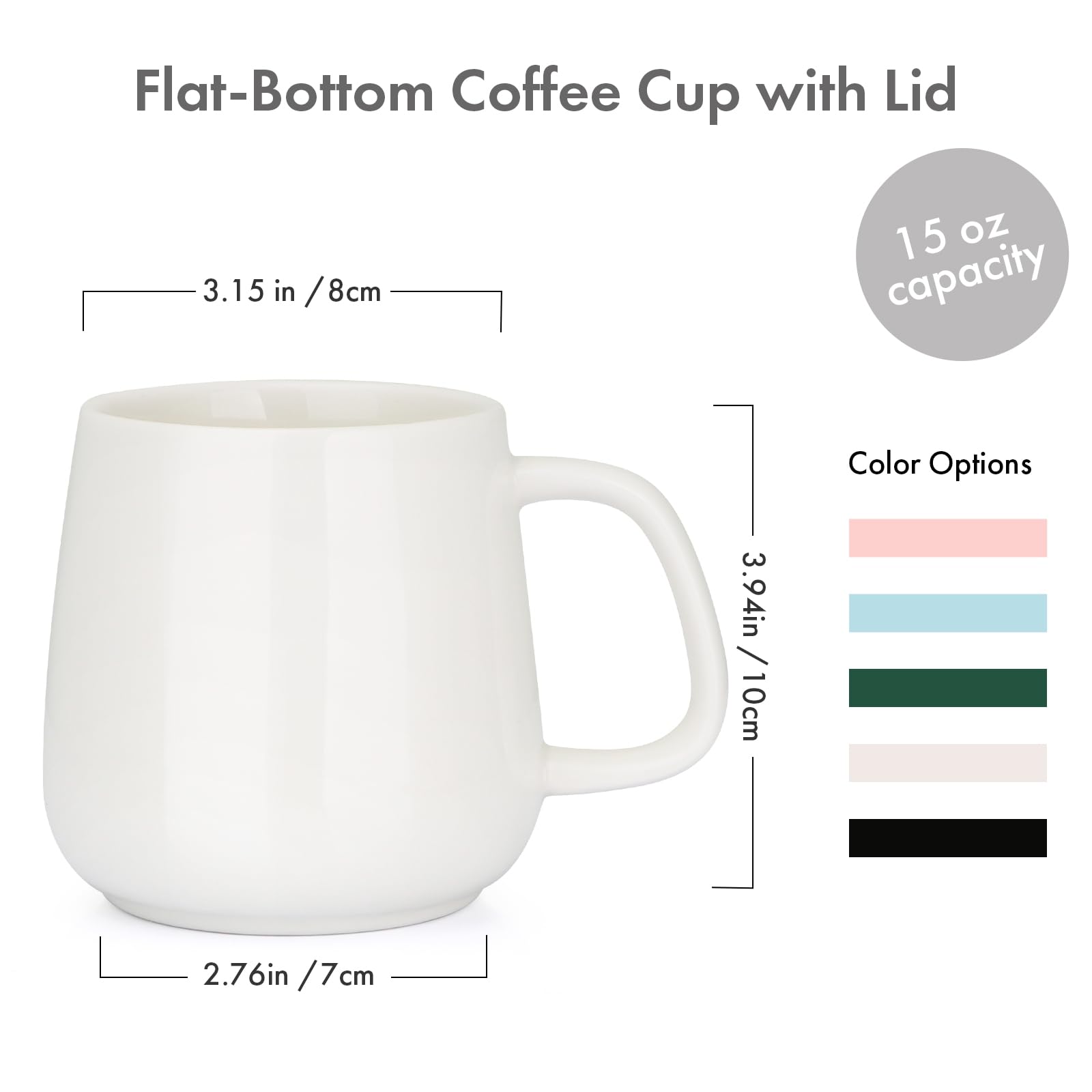 VOBAGA 15oz white ceramic mug emphasizes BPA-free construction.