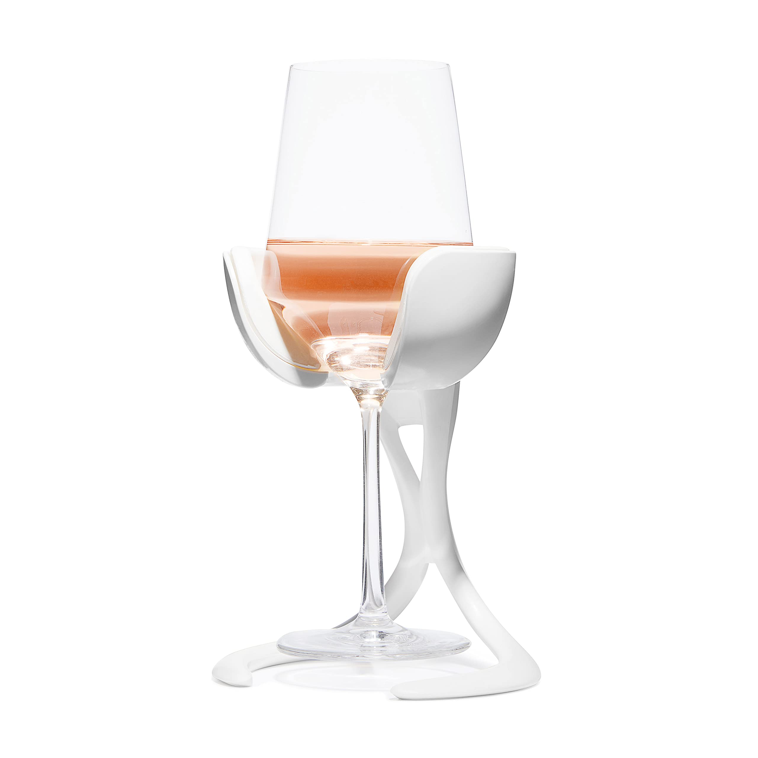 VoChill stemmed wine glass chiller in use keeps wine crisp without metallic taste.