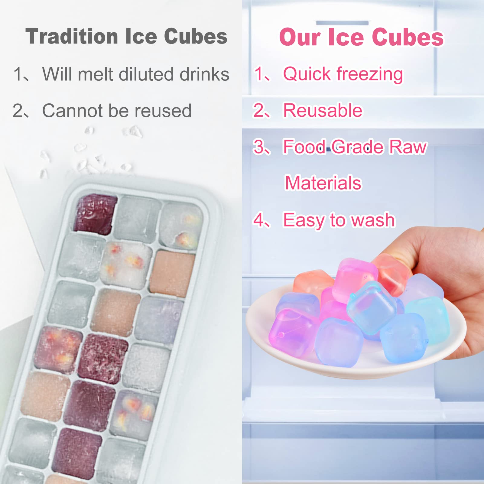 VOGVOG square plastic ice cubes ready to chill beverages without water dilution.