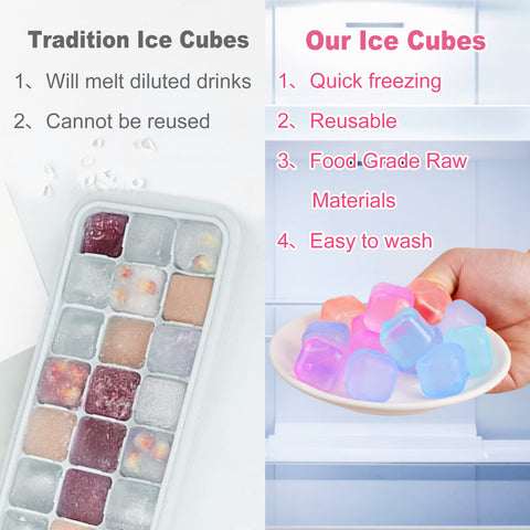 VOGVOG square plastic ice cubes ready to chill beverages without water dilution.