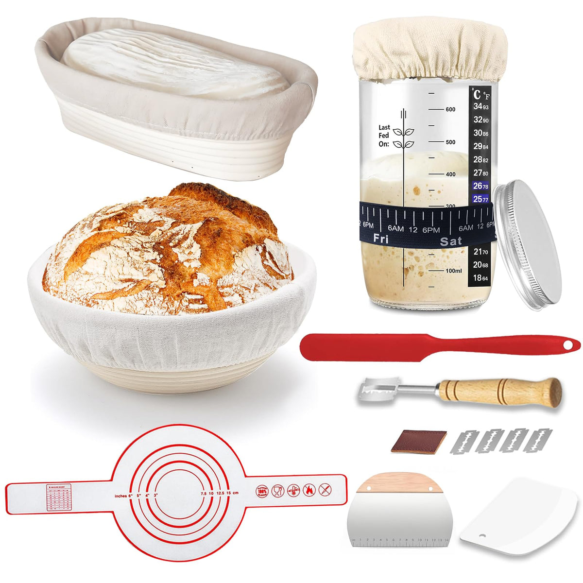 vohorit sourdough starter jar 24oz with scale line for easy fermentation tracking.