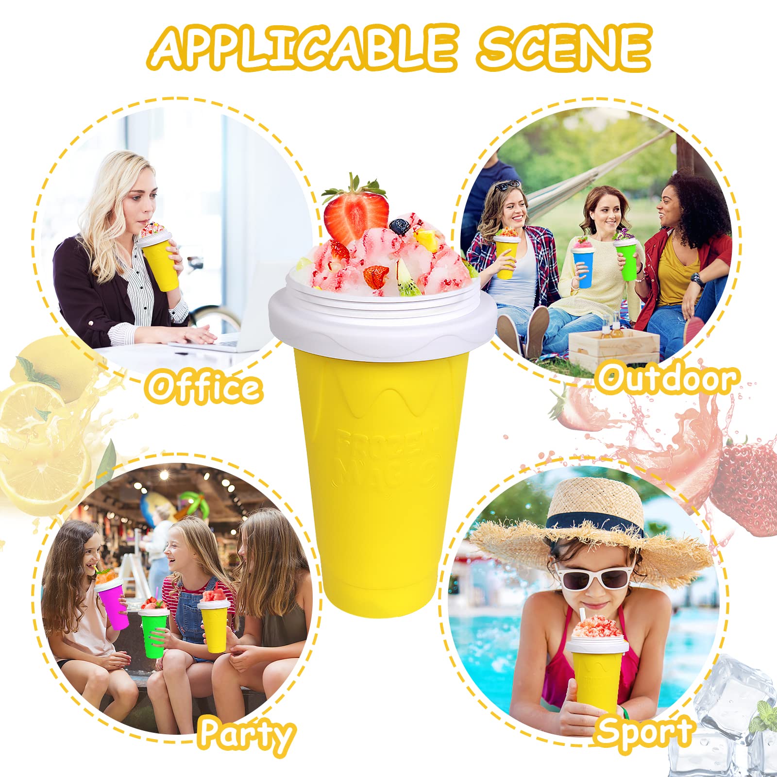 VOIEOV slushie cup yellow alongside brushes for easy cleaning.
