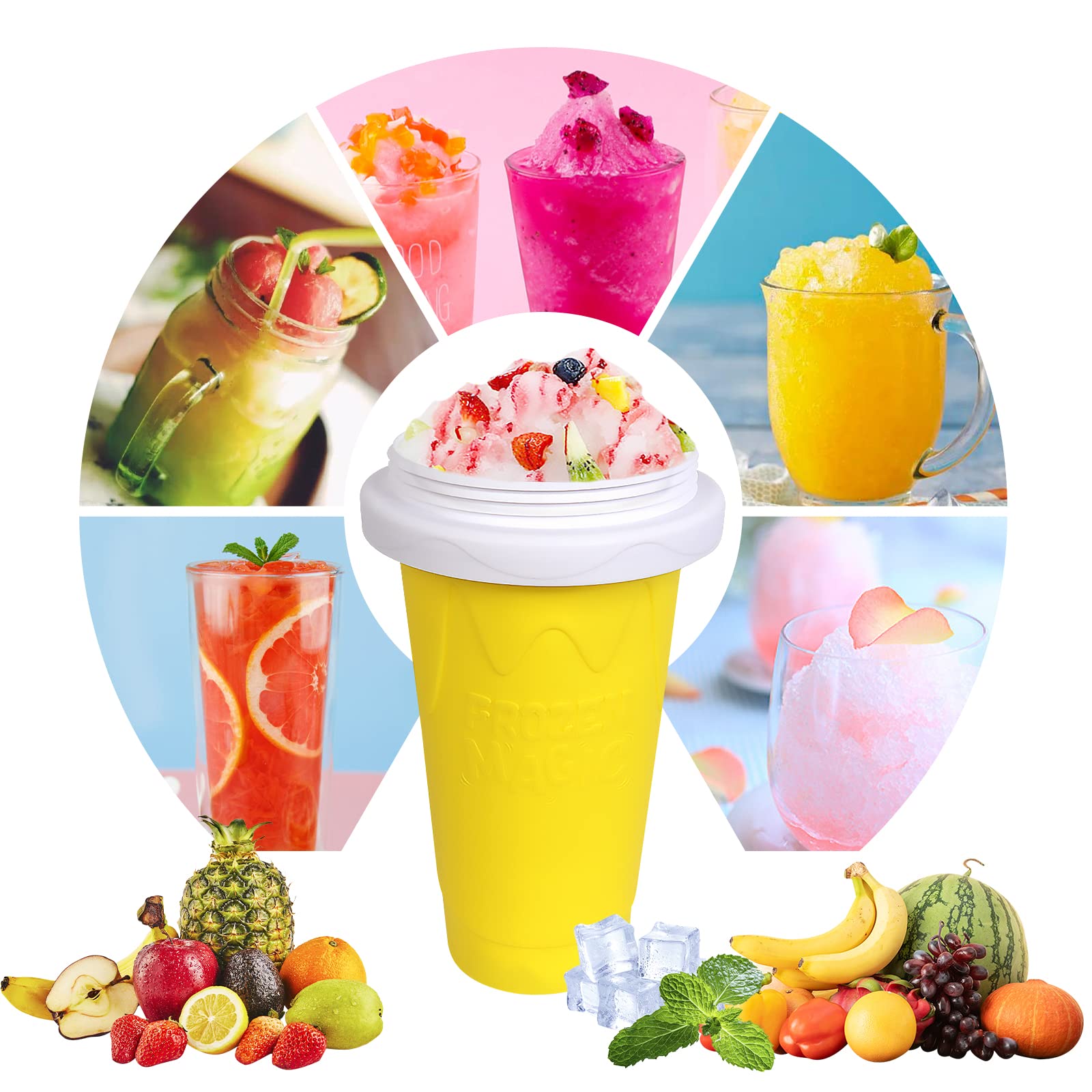 VOIEOV yellow slushie cup with lid closed, secure portable dessert.